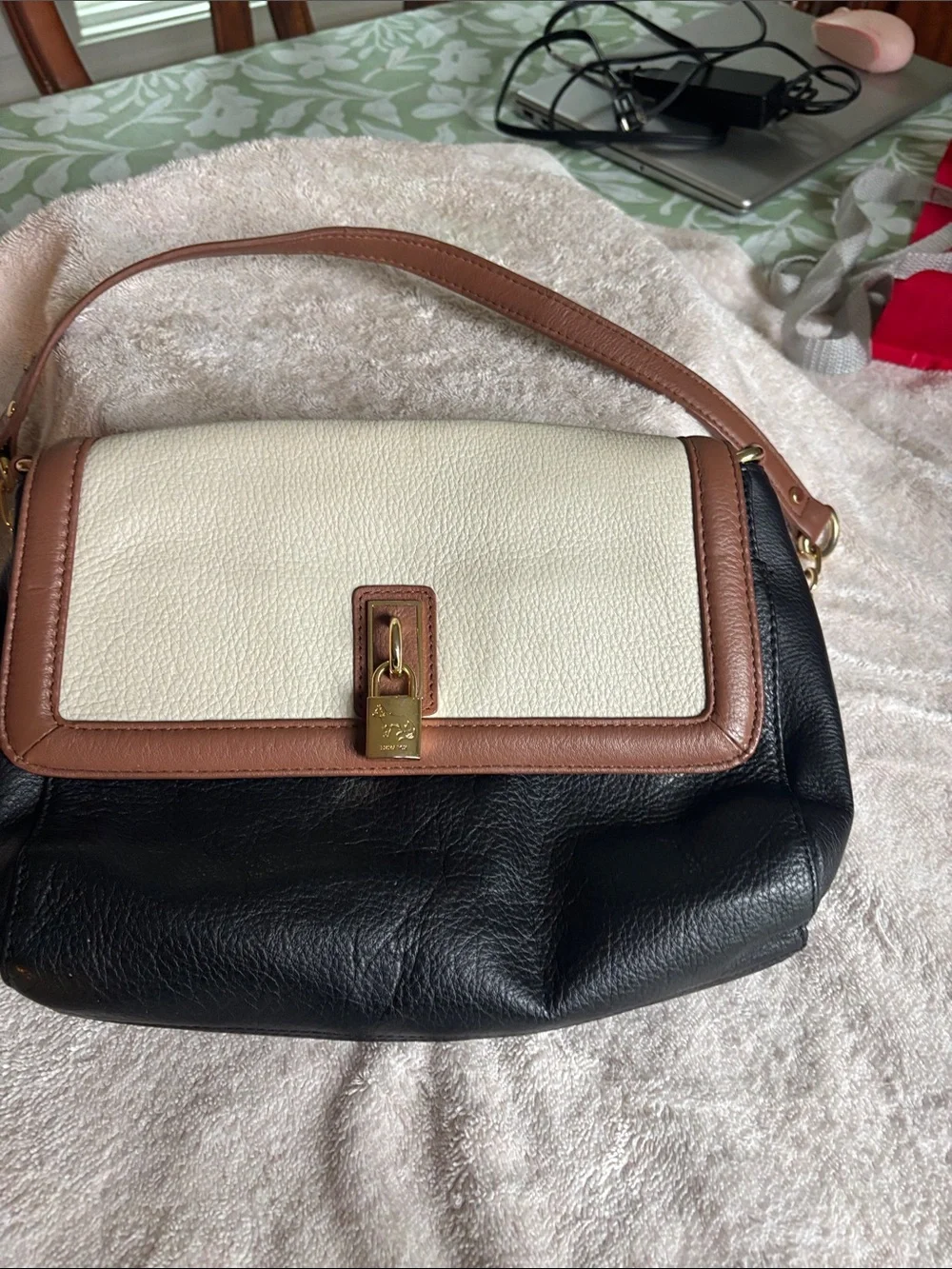 Emma Fox Tri-Color Leather Shoulder Bag - Cream, Brown & Black